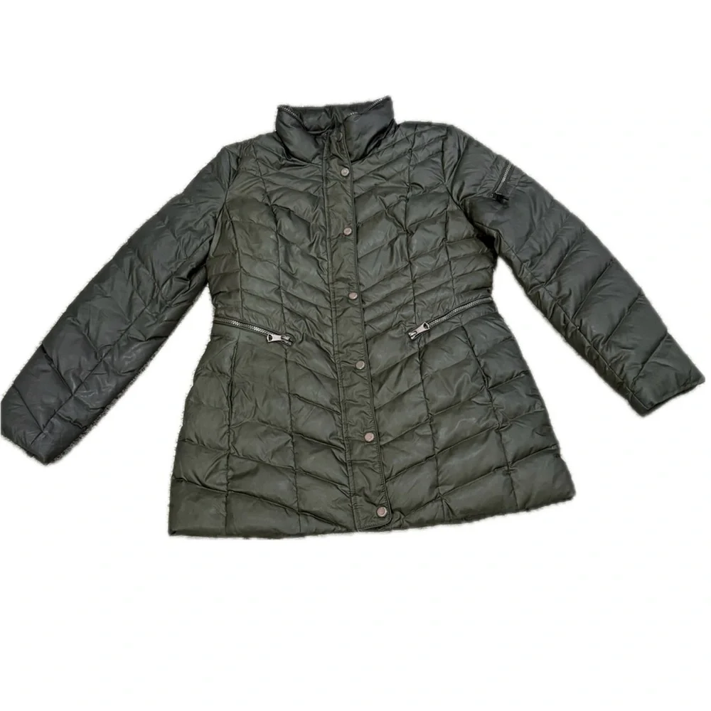 🧥❄️ MARC NEW‎ YORK Green Quilted Puffer Coat | Faux Fur Hood | Cabincore Sz M